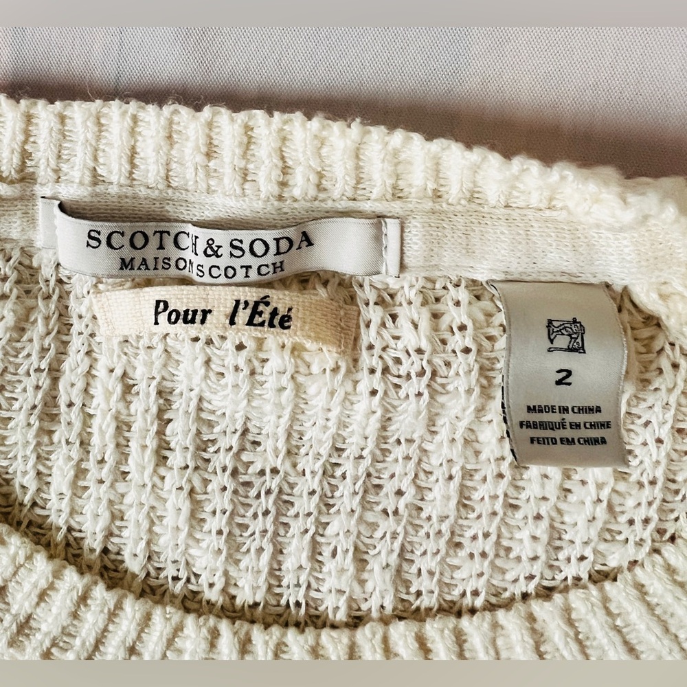 Scotch & Soda open knit sweater cream red stripes Ramie Cotton charm size 2 Rare - Picture 3 of 12